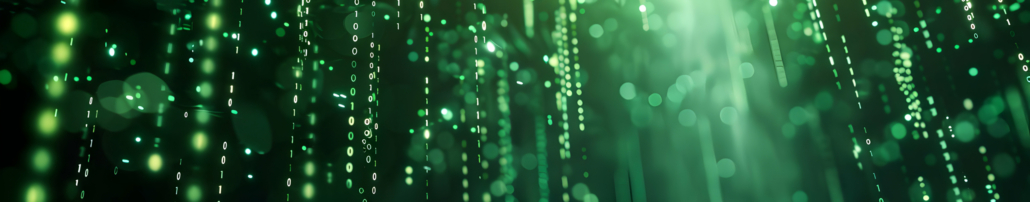 Abstract image of glowing green data streams, representing technology, digital communication, and high-tech network connections.